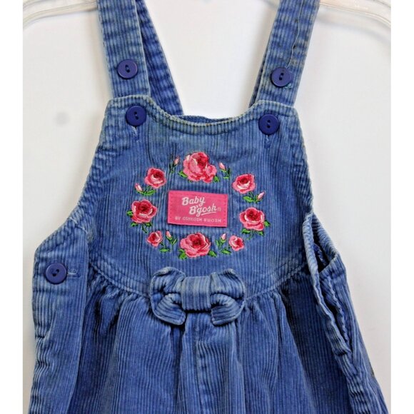 VTG Oshkosh Blue Corduroy Overalls Bubble Romper Girls 18 months Flowers Winter - Picture 4 of 11
